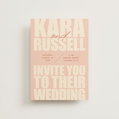 This is a blush petite wedding invitations with standard by Stacey Day called typographical poster printing on signature in petite