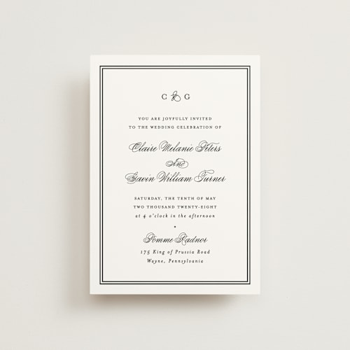This is a tuxedo petite wedding invitations with standard by Carolyn MacLaren called timeless together printing on signature in petite