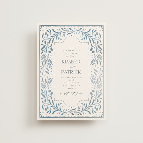This is a delft blue petite wedding invitations with standard by Ashley DeMeyere called porcelain printing on signature in petite
