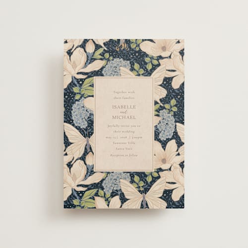This is a sky petite wedding invitations with standard by Sabrin Deirani called magnolias printing on signature in petite