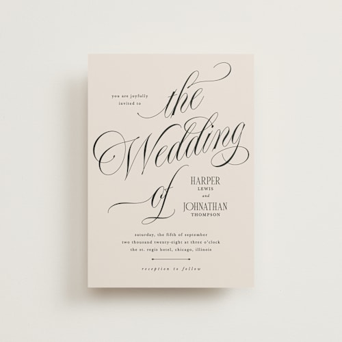 This is a linen petite wedding invitations with standard by Kate Ahn called mirin printing on signature in petite