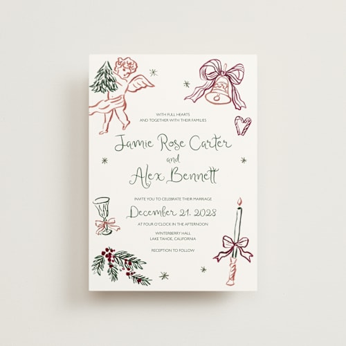 This is a enchanted holiday petite wedding invitations with standard by Cass Loh called holidays ink doodles printing on signature in petite