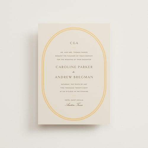 This is a melon petite wedding invitations with standard by Megan Davis called bocce printing on signature in petite
