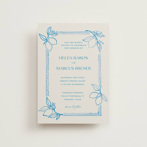 This is a ocean petite wedding invitations with standard by Pati Cascino called mediterraneo printing on signature in petite