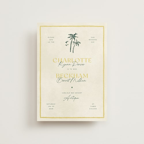 This is a island citrus petite wedding invitations with standard by Pixel and Hank called coastal drift printing on signature in petite