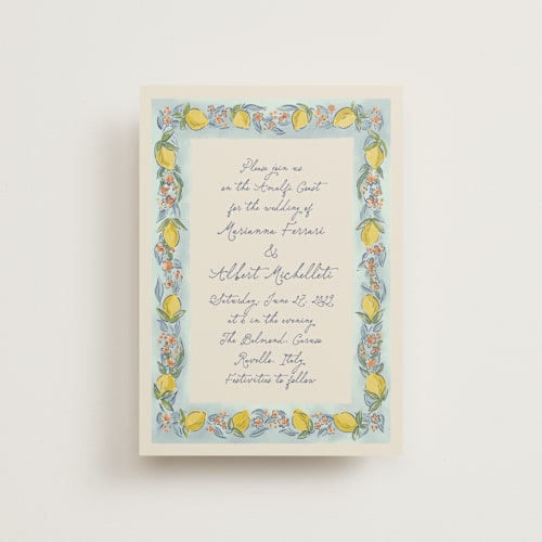 This is a aqua petite wedding invitations with standard by Chris Griffith called amalfi coast wedding printing on signature in petite