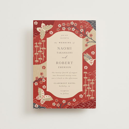 This is a rose petite wedding invitations with standard by Jennifer Holbrook called japanese textile printing on signature in petite