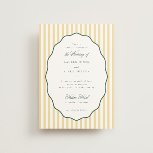 This is a citrine petite wedding invitations with standard by Emily Betts called curved frame printing on signature in petite