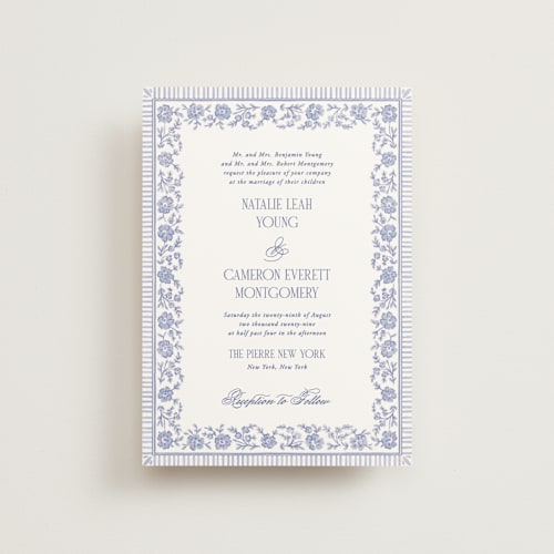 This is a cerulean petite wedding invitations with standard by Jenna Holcomb called embroidered printing on signature in petite