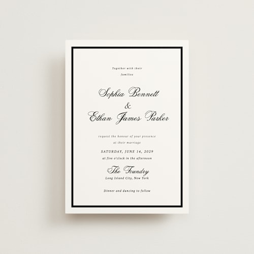 This is a mystic raven petite wedding invitations with standard by Cass Loh called chic union printing on signature in petite