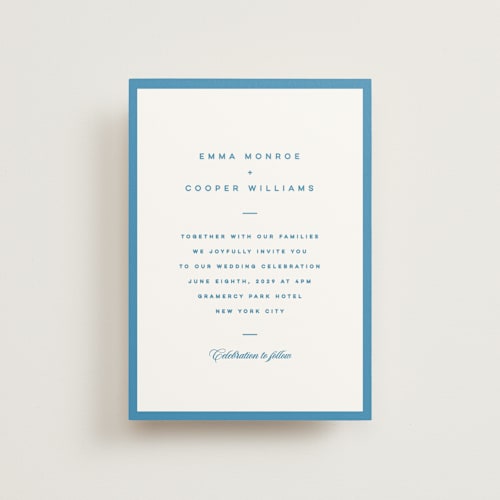 This is a cerulean petite wedding invitations with standard by Kristie Kern called the emma printing on signature in petite