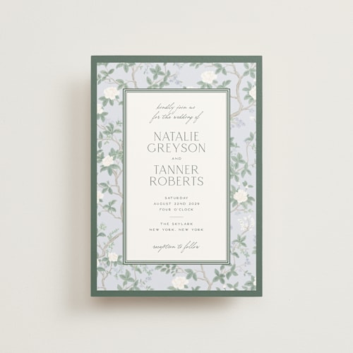 This is a garden petite wedding invitations with standard by Jenna Holcomb called chinoiserie printing on signature in petite