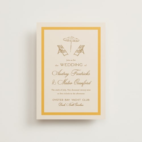 This is a sunshine petite wedding invitations with standard by Jackie Crawford called kitty hawk printing on signature in petite