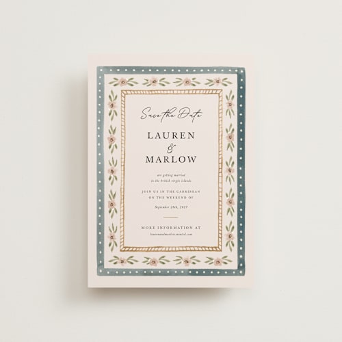 This is a sea petite save the dates with standard by leslie hamer called americana printing on signature in petite