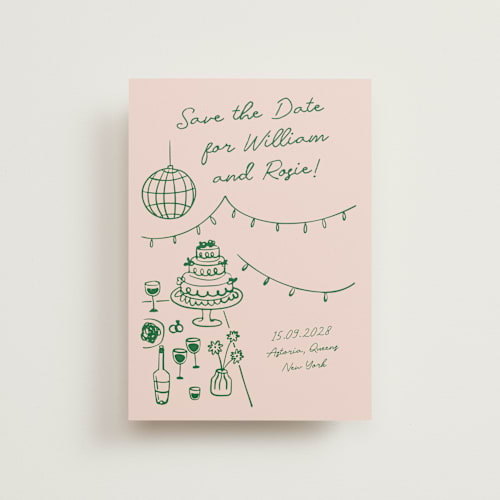 This is a verdant petite save the dates with standard by Zove Ahhh called party on! printing on signature in petite