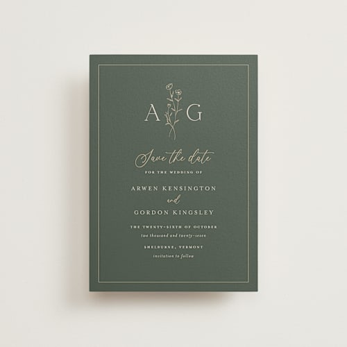 This is a juniper petite save the dates with standard by chocomocacino called kouignette printing on signature in petite