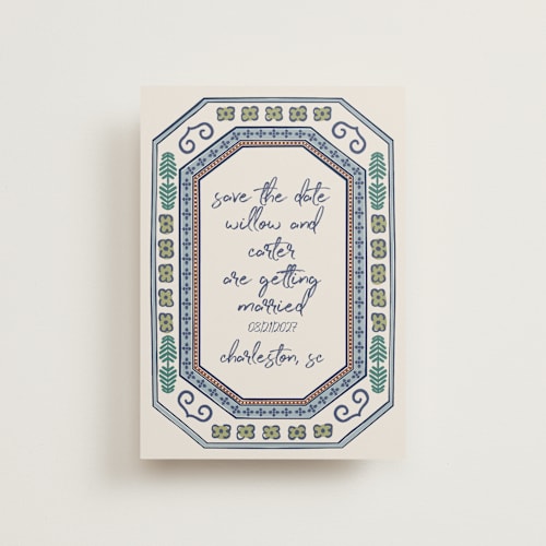 This is a neptune petite save the dates with standard by Kelly Watkins called vase printing on signature in petite