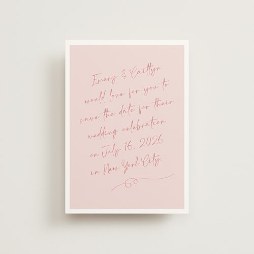 This is a rosebud petite save the dates with standard by Adelyn T. called ink scribble printing on signature in petite