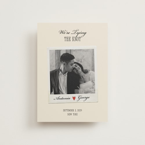 This is a lily save the date postcards with standard by Pati Cascino called two hearts printing on signature in postcard