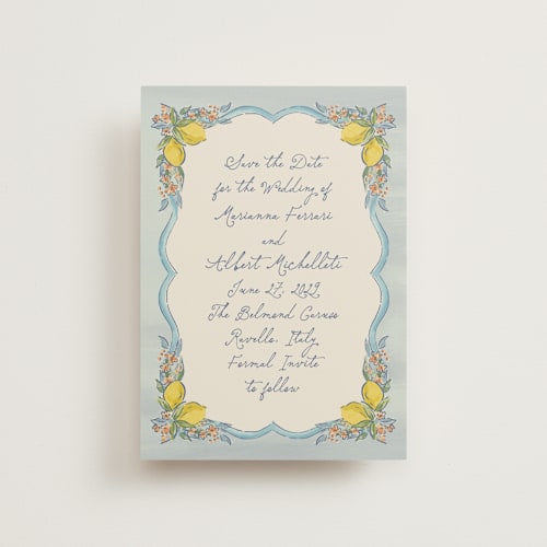 This is a aqua save the date postcards with standard by Chris Griffith called amalfi coast wedding printing on signature in postcard