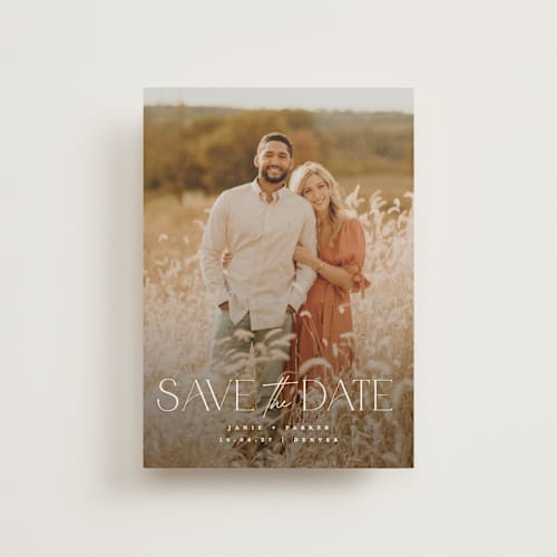 This is a pearl save the date postcards with standard by Jessica Corliss called simple elegance printing on signature in postcard