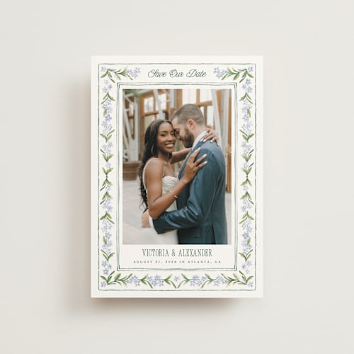 This is a wisteria save the date postcards with standard by Jenna Holcomb called vintage sketched printing on signature in postcard