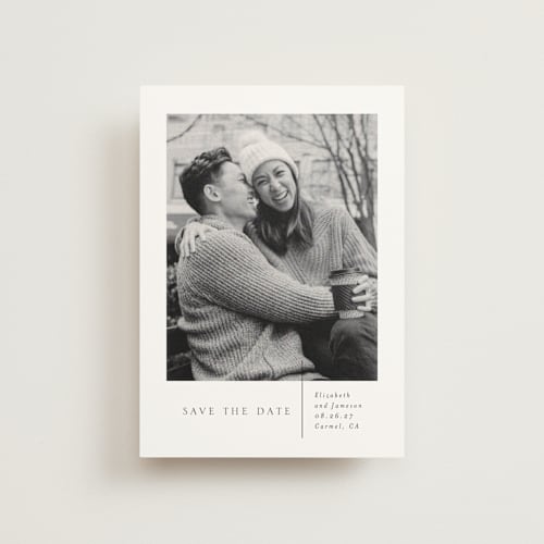 This is a linen save the date postcards with standard by Erin Deegan called a simple love printing on signature in postcard