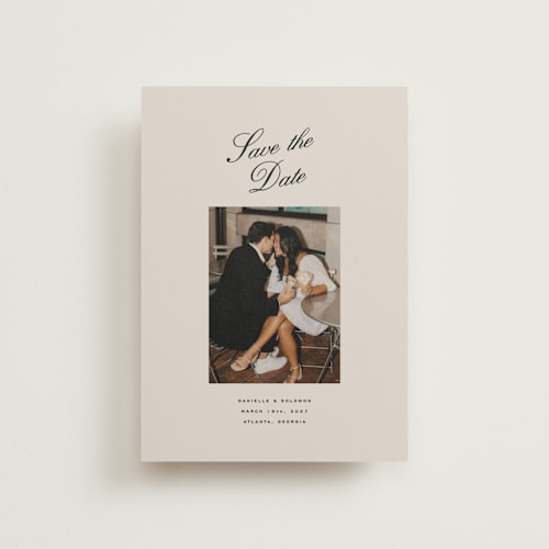 This is a clay save the date postcards with standard by Olivia Kanaley Inman called hayworth printing on signature in postcard
