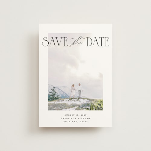 This is a onyx save the date postcards with standard by Pixel and Hank called daydreamer printing on signature in postcard