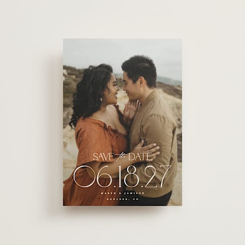 This is a opal save the date postcards with standard by Robert and Stella called brookefield printing on signature in postcard