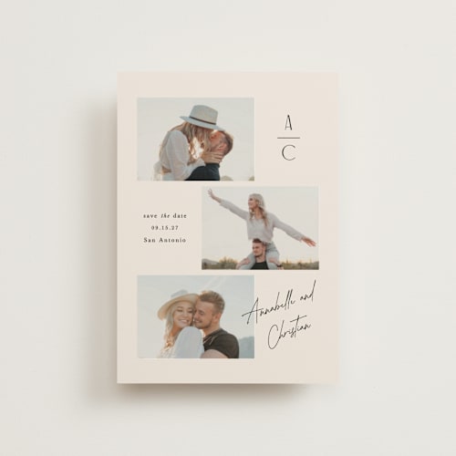 This is a natural save the date postcards with standard by Mansi Verma called love trio printing on signature in postcard
