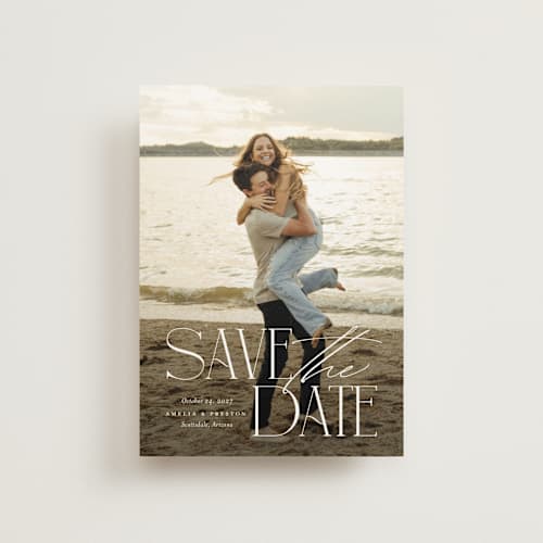 This is a sugar save the date postcards with standard by Jessica Williams called stacked class printing on signature in postcard