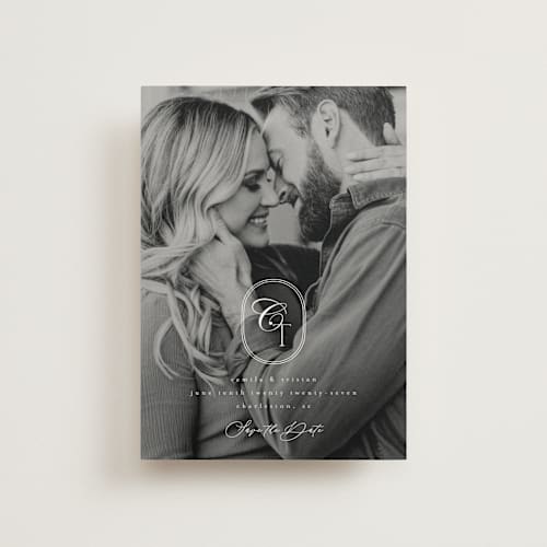 This is a opal save the date postcards with standard by Kristie Kern called gem printing on signature in postcard