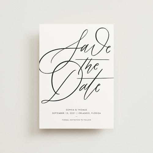 This is a snow save the date postcards with standard by Kristen Smith called delicate dates printing on signature in postcard