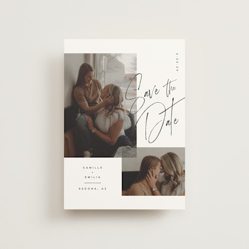 This is a ink save the date postcards with standard by Kristie Kern called flirt printing on signature in postcard