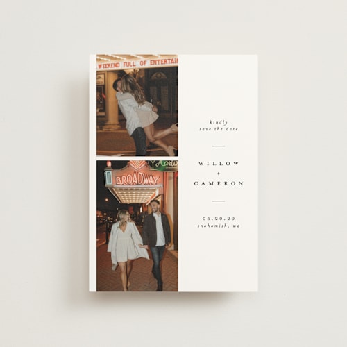 This is a snow save the date postcards with standard by Joanna Griffin called classic printing on signature in postcard