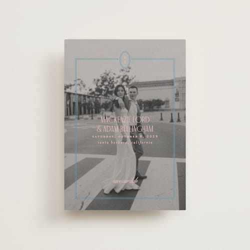 This is a sea save the date postcards with standard by Owl and Toad called sophisticate printing on signature in postcard