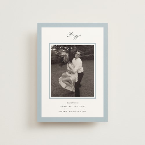 This is a sky save the date postcards with standard by Sara Hicks Malone called briland printing on signature in postcard