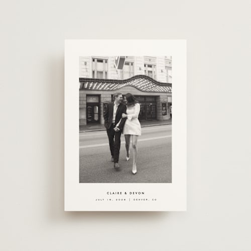 This is a silk save the date postcards with standard by Kelly Schmidt called framed minimalist printing on signature in postcard