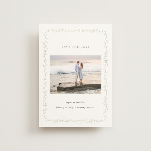 This is a ivy save the date postcards with standard by chocomocacino called cramique printing on signature in postcard