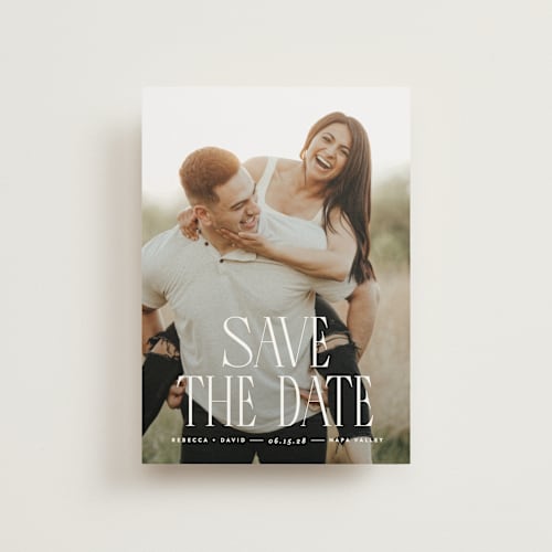 This is a cloud save the date postcards with standard by JoAnn Jinks called headlined printing on signature in postcard