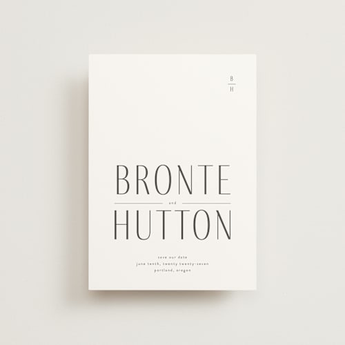 This is a cotton save the date postcards with standard by Blustery August called hutton printing on signature in postcard