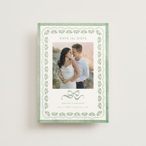 This is a meadow save the date postcards with standard by Melanie Kosuge called charming printing on signature in postcard