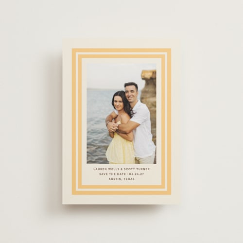 This is a sunflower save the date postcards with standard by Megan Davis called negroni printing on signature in postcard