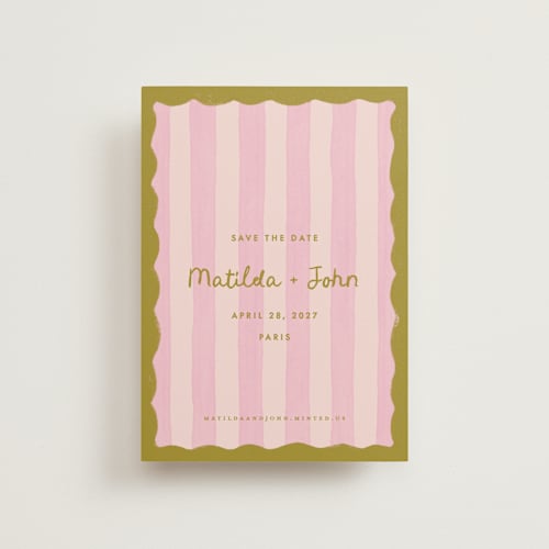 This is a macaron save the date postcards with standard by Pink House Press called paris printing on signature in postcard