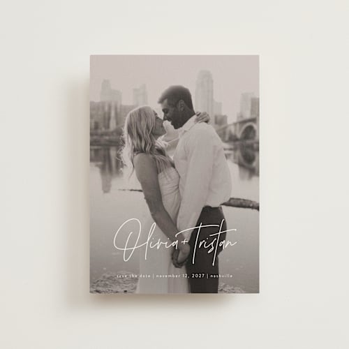 This is a pearl save the date postcards with standard by Jessica Williams called signature pair printing on signature in postcard