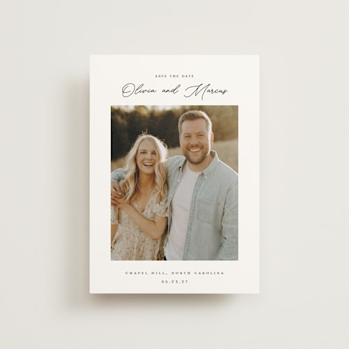 This is a cloud save the date postcards with standard by That Girl Press called sweet notings printing on signature in postcard