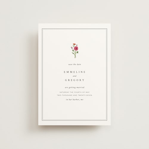 This is a classic save the date postcards with standard by Bramble Studio called formal florals printing on signature in postcard