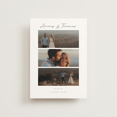 This is a linen save the date postcards with standard by Jen Tips called soulmates printing on signature in postcard