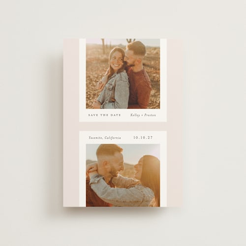 This is a sandstone save the date postcards with standard by Paper Raven Co. called notecard printing on signature in postcard